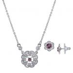 Downton Abbey Silver Tone Clear and Purple Crystal Necklace Petite Earrings Set.JPG